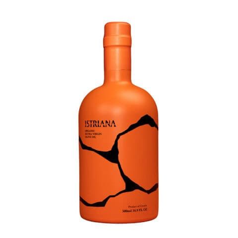 Istriana Extra-Virgin Olive Oil red bottle 500 ml – organic EVOO from Istria with bitter herbs and peppery finish