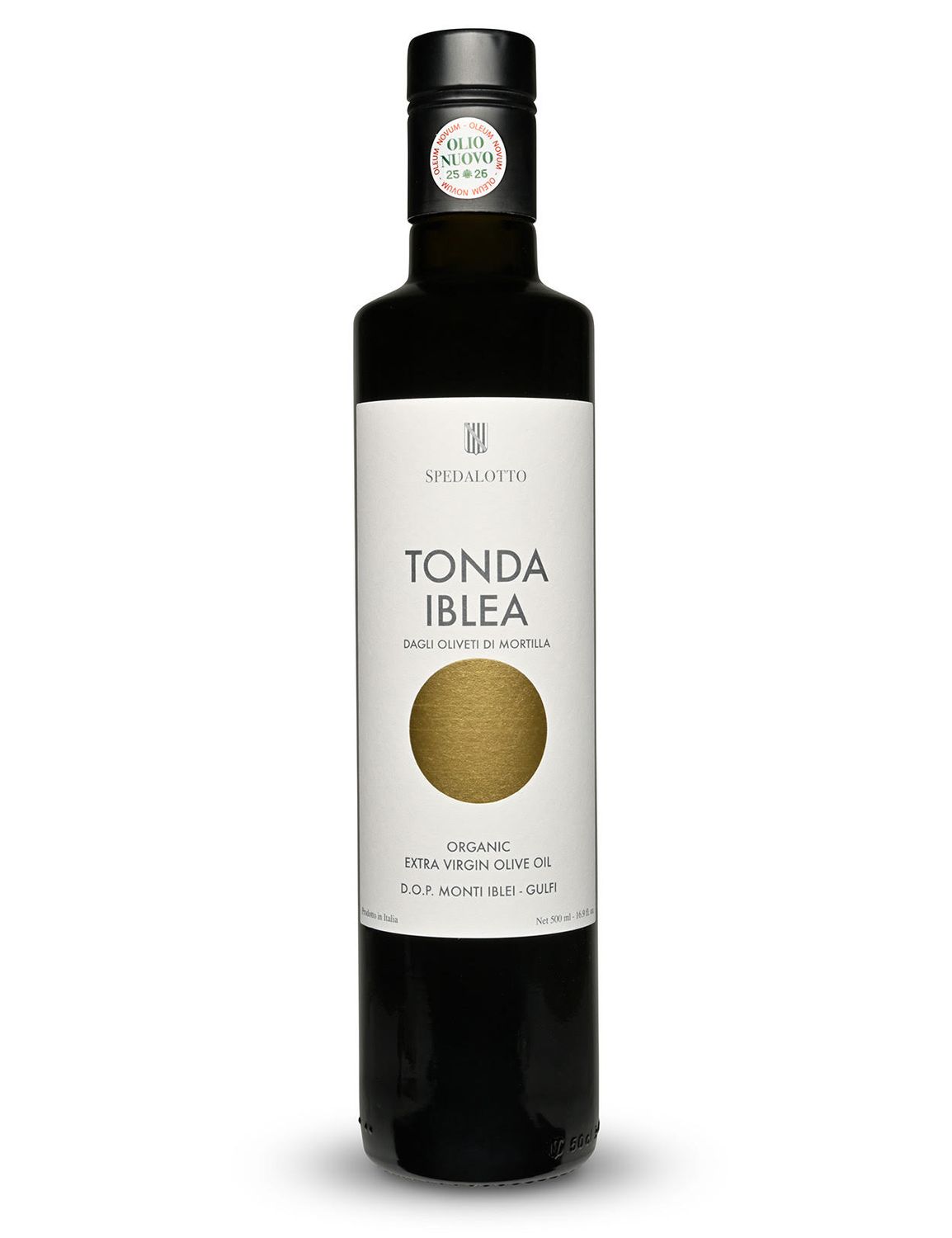 Spedalotto Tonda Iblea 2025 Harvest Olio Nuovo D.O.P. Organic Extra-Virgin Olive Oil 500 ml bottle of Spedalotto Tonda Iblea Olio Nuovo 2025 Harvest Organic Extra-Virgin Olive Oil – D.O.P-certified Sicilian EVO
