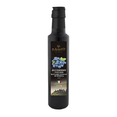 Bottle of Frantoio Augusto Blueberry-Infused Balsamic Vinegar with blueberries on label