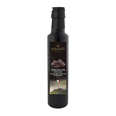 Bottle of Frantoio Augusto Chocolate-Infused Balsamic Vinegar with chocolate squares on label