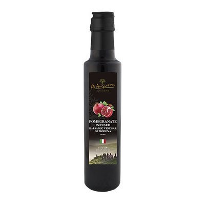 Bottle of Frantoio Augusto Pomegranate-Infused Balsamic Vinegar with pomegranate image on label