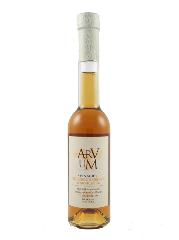 100% Moscatel Grape Sherry Vinegar – Artisanal, Cask-Aged, Spanish Excellence 250 ml bottle of Avrum Moscatel Sherry Vinegar from Andalucía, Spain – cask-aged for 2 years from sweet Moscatel grapes.