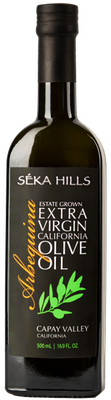 Seka Hills Arbequina Extra-Virgin Olive Oil 500 ml bottle of Seka Hills Arbequina Extra-Virgin Olive Oil from California’s Capay Valley