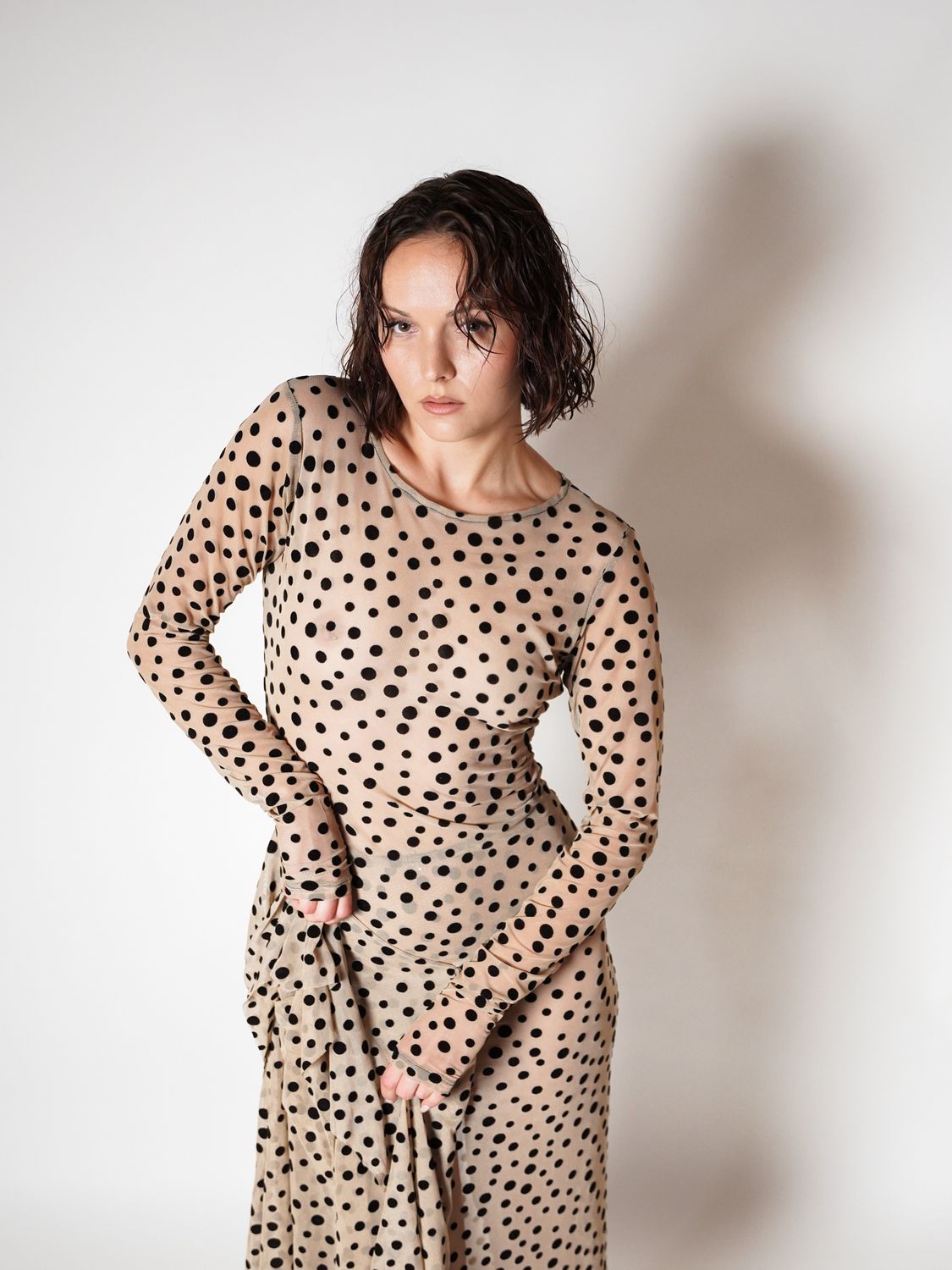 Punktrausch Kleid in Beige