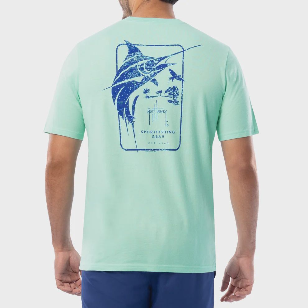 Guy Harvey Men&#39;s Marlin Stencil Pocket T-Shirt