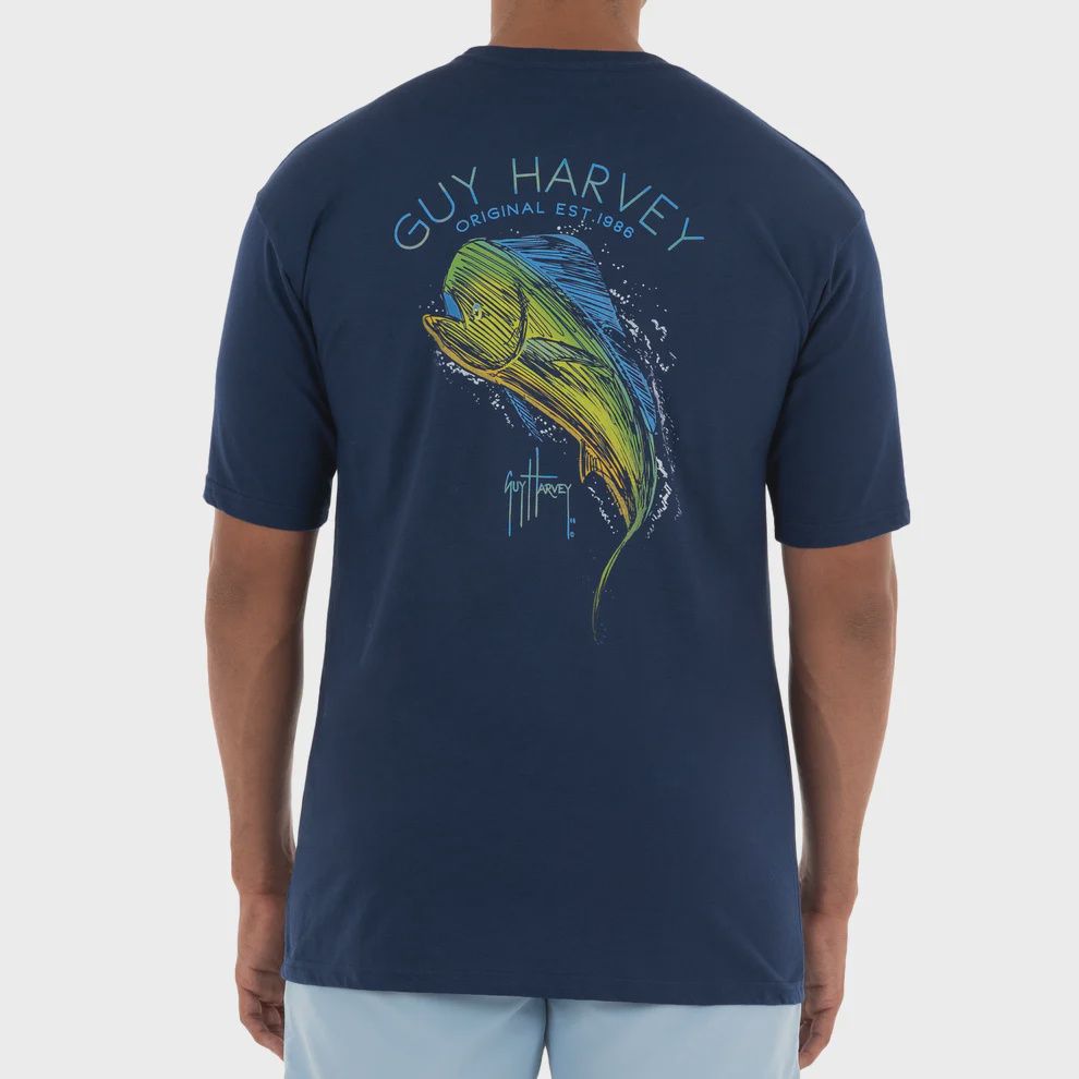 Guy Harvey Men&#39;s Scribble Mahi Navy T-Shirt