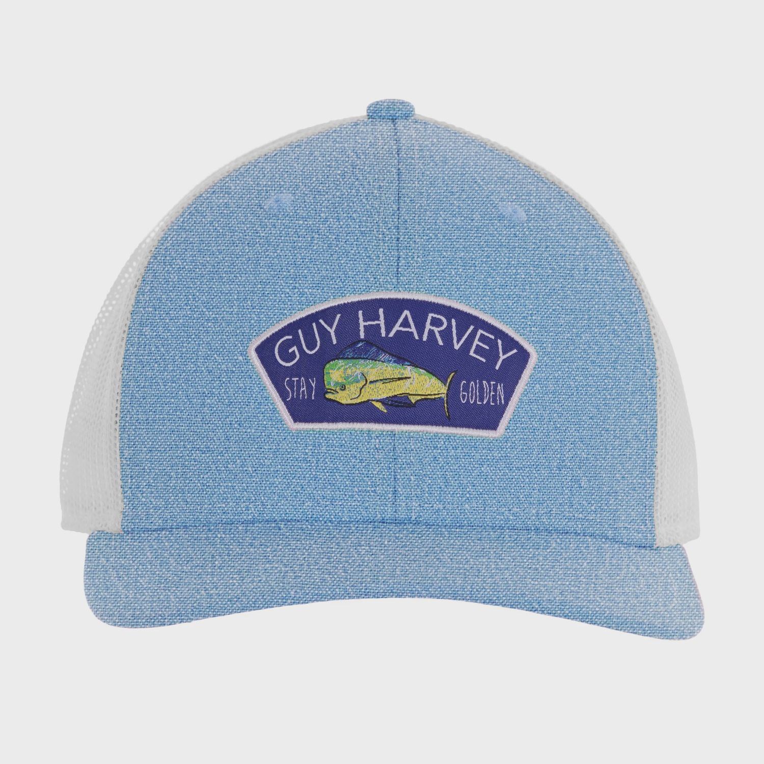 Guy Harvey Stay Golden Woven Mesh Trucker Hat - Coastal Blue Heather