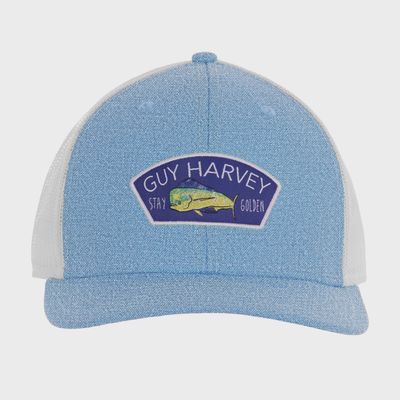 Guy Harvey Stay Golden Woven Mesh Trucker Hat - Coastal Blue Heather