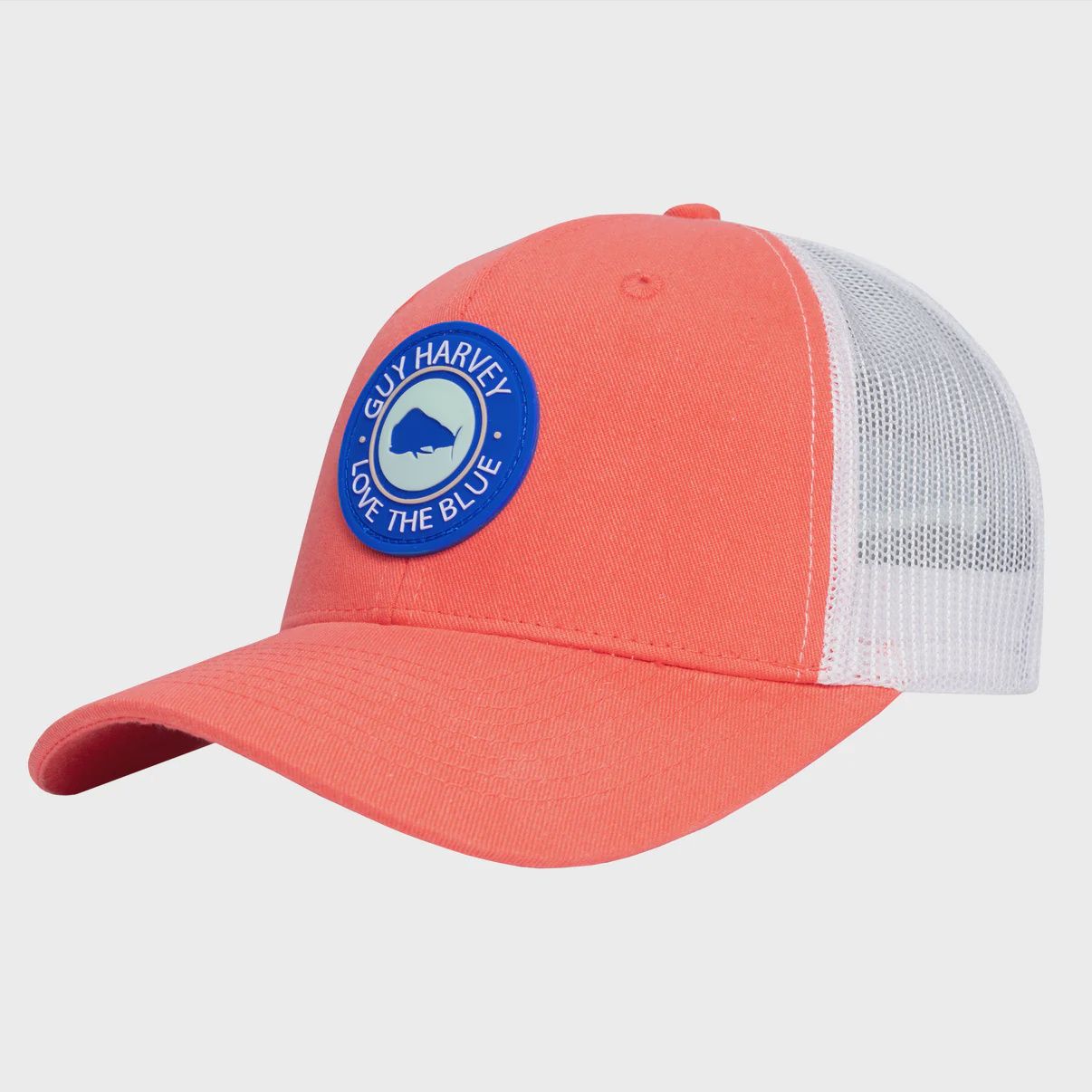 Guy Harvey Mahi Blue Rubberized Patch Mesh Trucker Hat