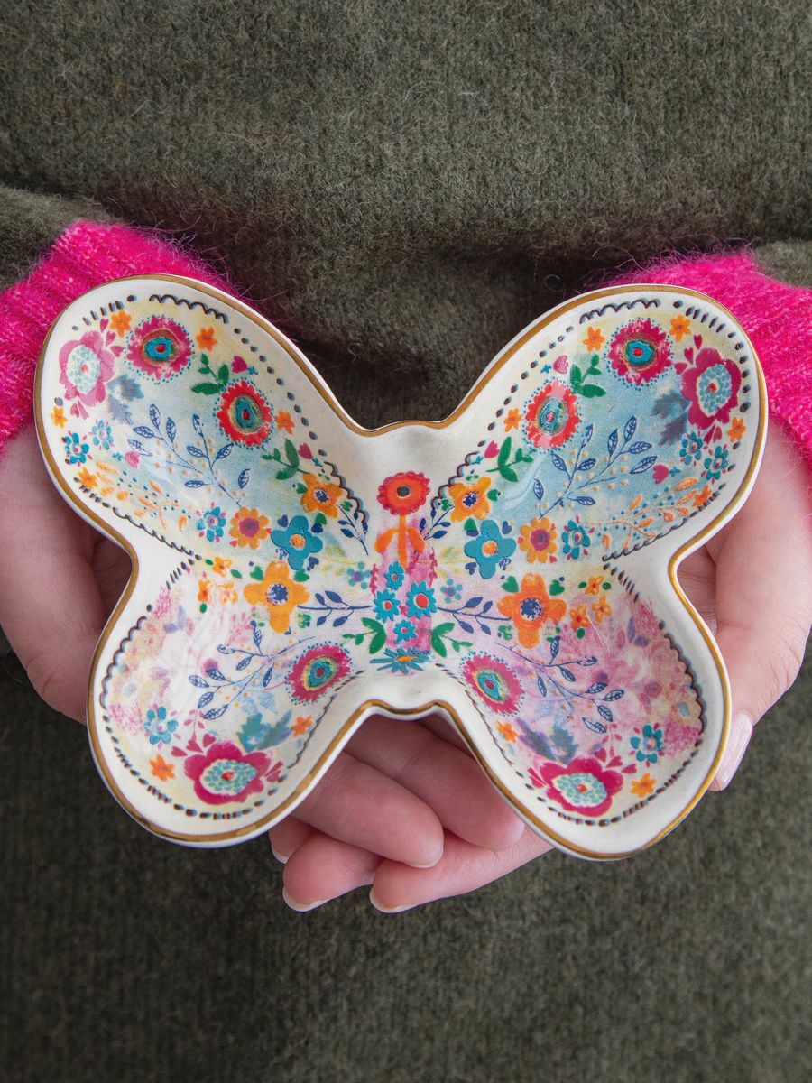 Natural Life Shaped Ceramic Trinket Bowl - Butterfly