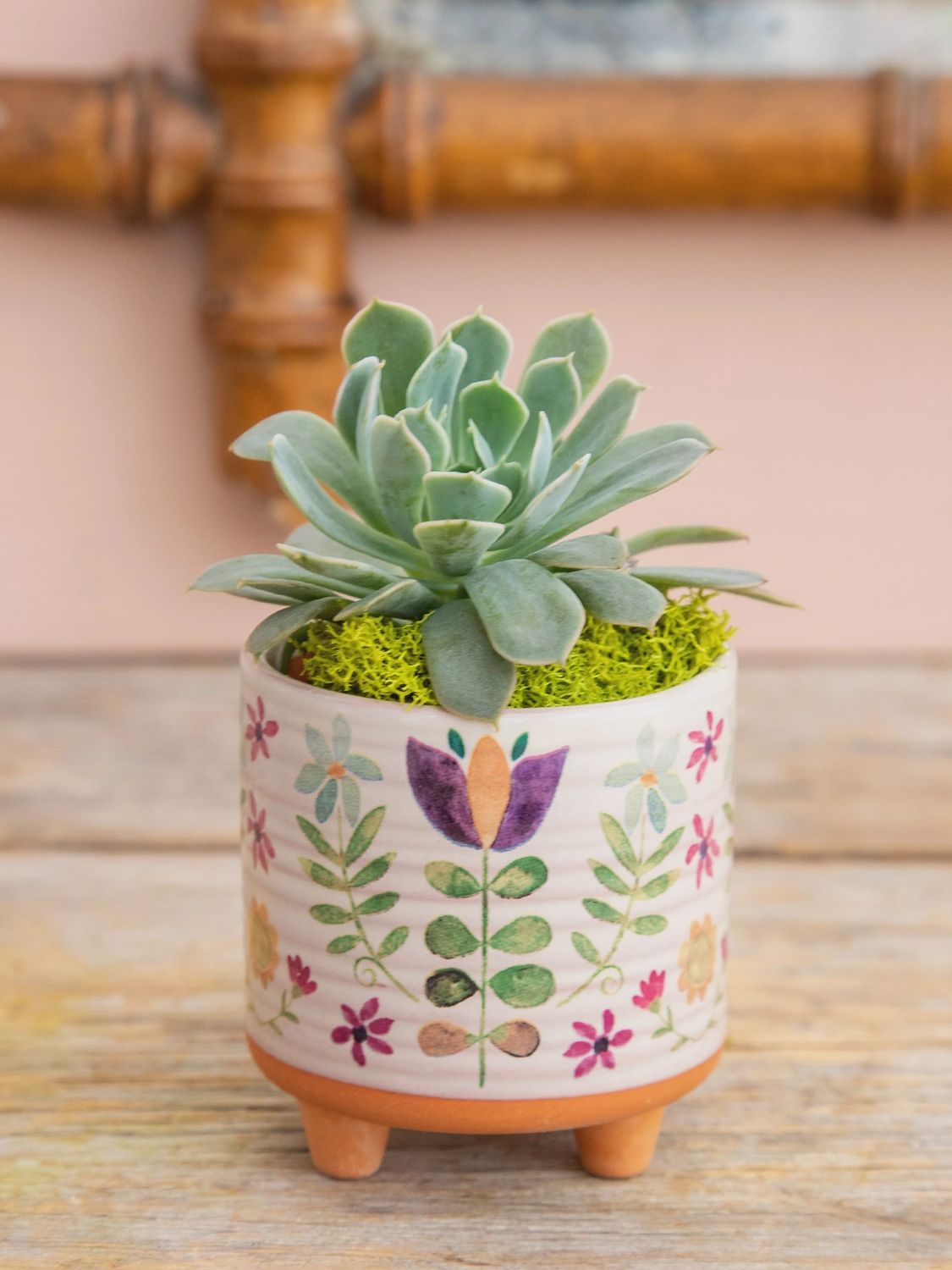 Natural Life Mini Artisan Planter - Folk Flower