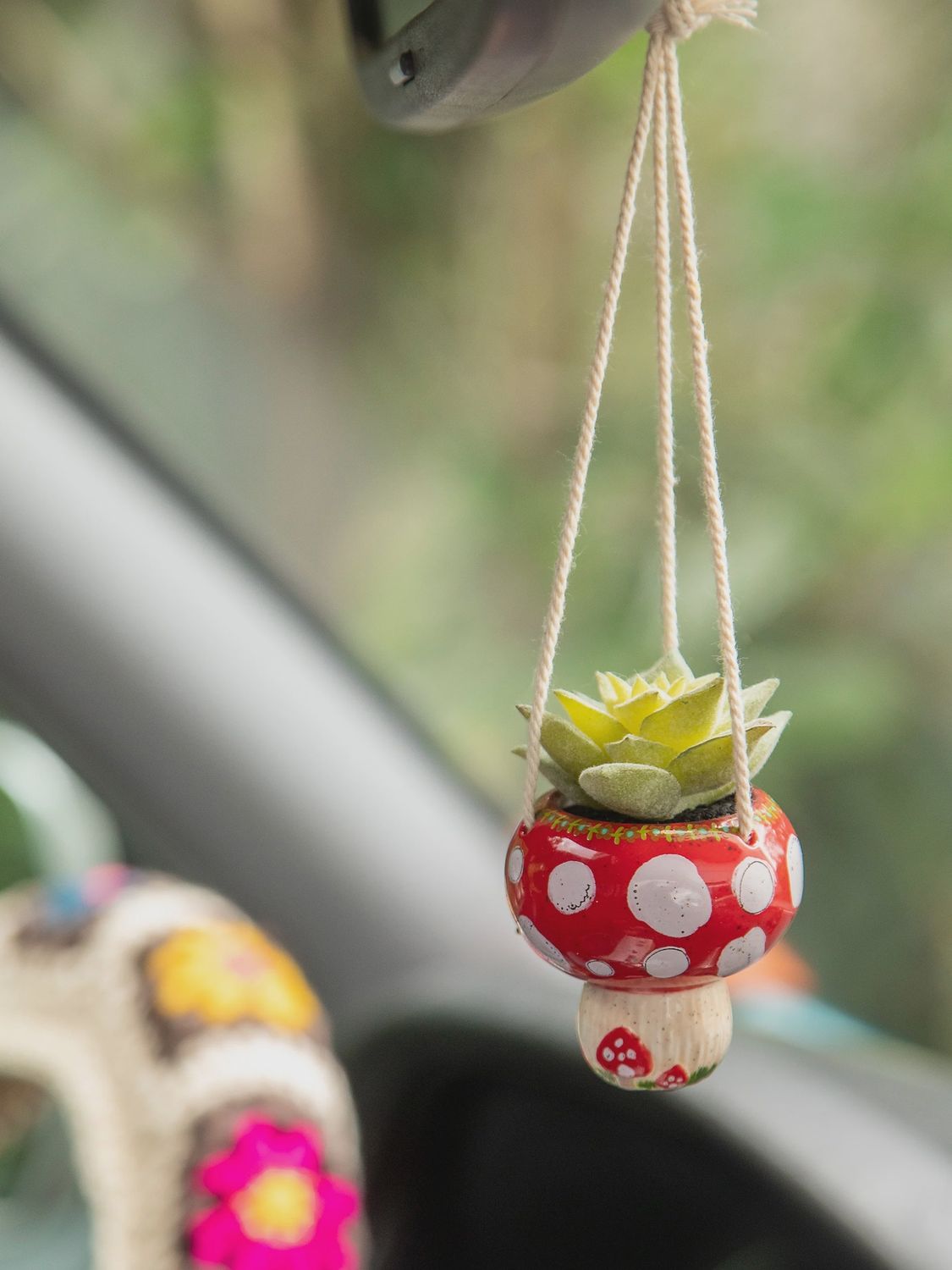 Natural Life Faux Succulent Car Charm - Mushroom