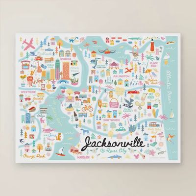 Jacksonville Fl Map Art Wall Decor City Series Print
