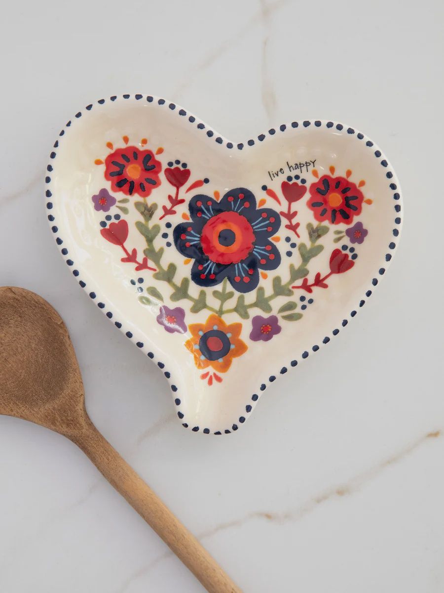 Natural Life Ceramic Spoon Rest - Live Happy Heart