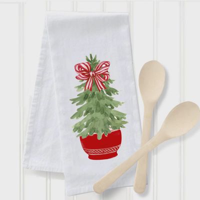 Tea Towel - Christmas Tree in Red Pot