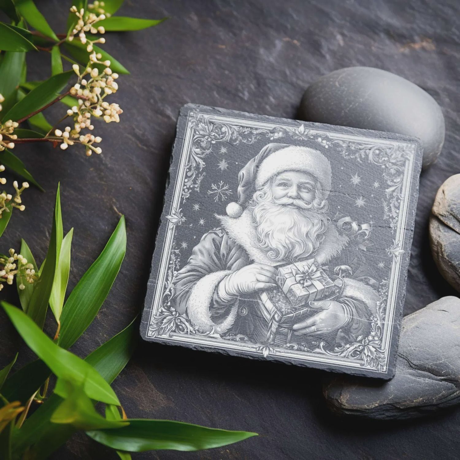 Christmas Coasters - Engraved Slate Stone