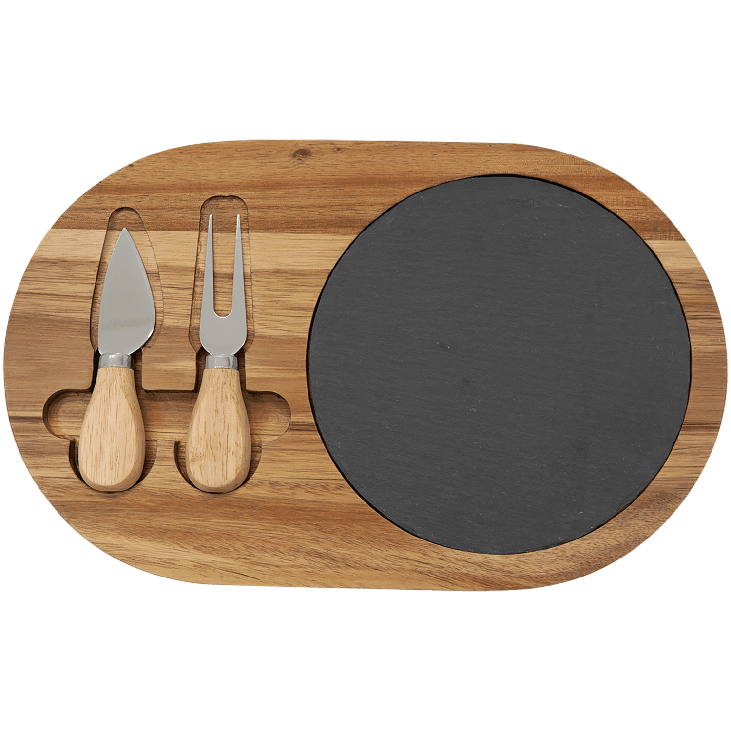 Acacia Wood/Slate Oval Cheese Board Set