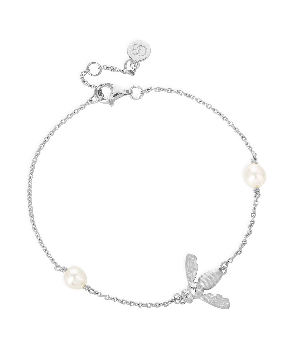 Silver Bee and Pearl Chain Bracelet