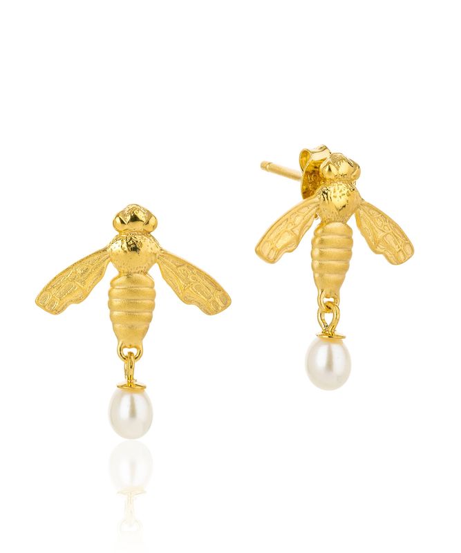 Flying Bee Stud Earring with Pearl Drop