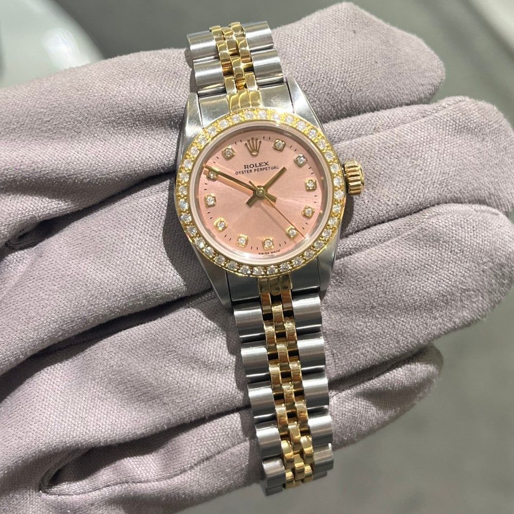 Pre-Owned Rolex Oyster Perpetual Steel &amp; Gold Custom Diamond Watch 67193