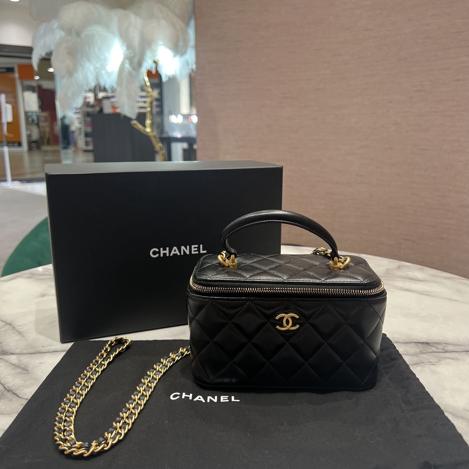 Chanel 21a Timeless Classic Quilted Black Lambskin Vanity, Gold Hardware