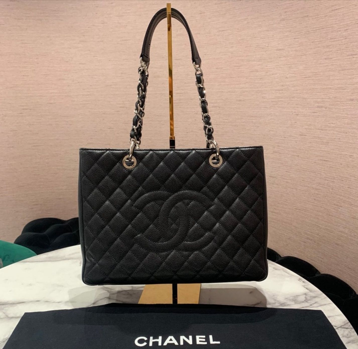 Chanel Classic Grand Shopping Tote in Quilted Black Caviar ‘GST’