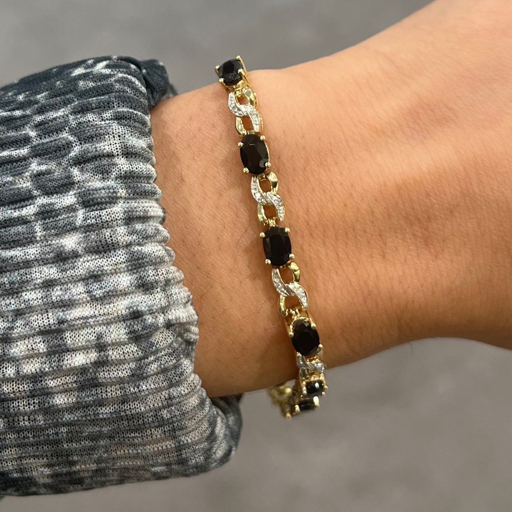 9ct Yellow Gold 9ct Sapphire &amp; Diamond Bracelet 7.5”