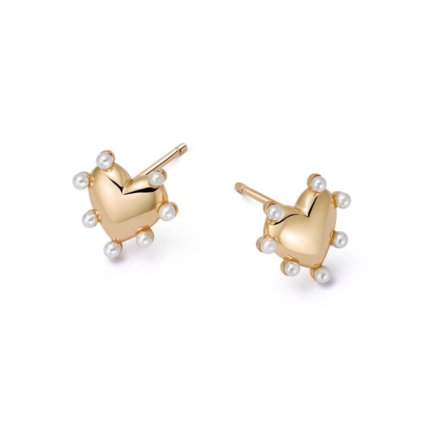 Silver Gold Plated Heart Stud Earrings, Metal: Silver with 18ct Gold Plating