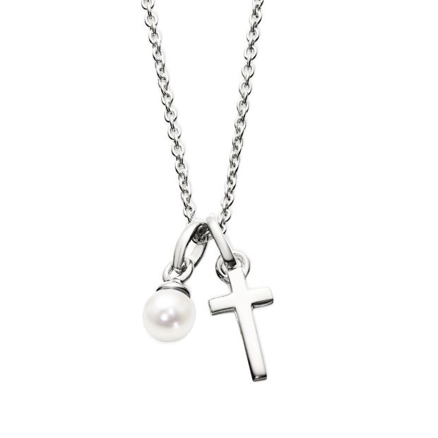 Maude - Silver Pearl &amp; Cross Pendant