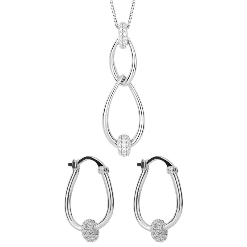 Silver Clear Cubic Zirconia Doughnut Set