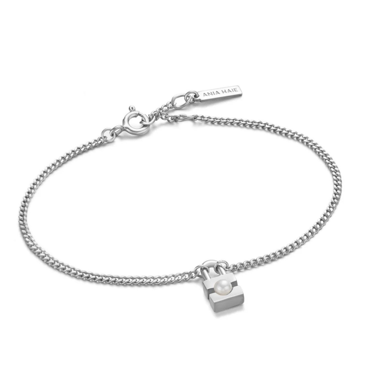 Silver Pearl Padlock Bracelet, Metal: Sterling Silver
