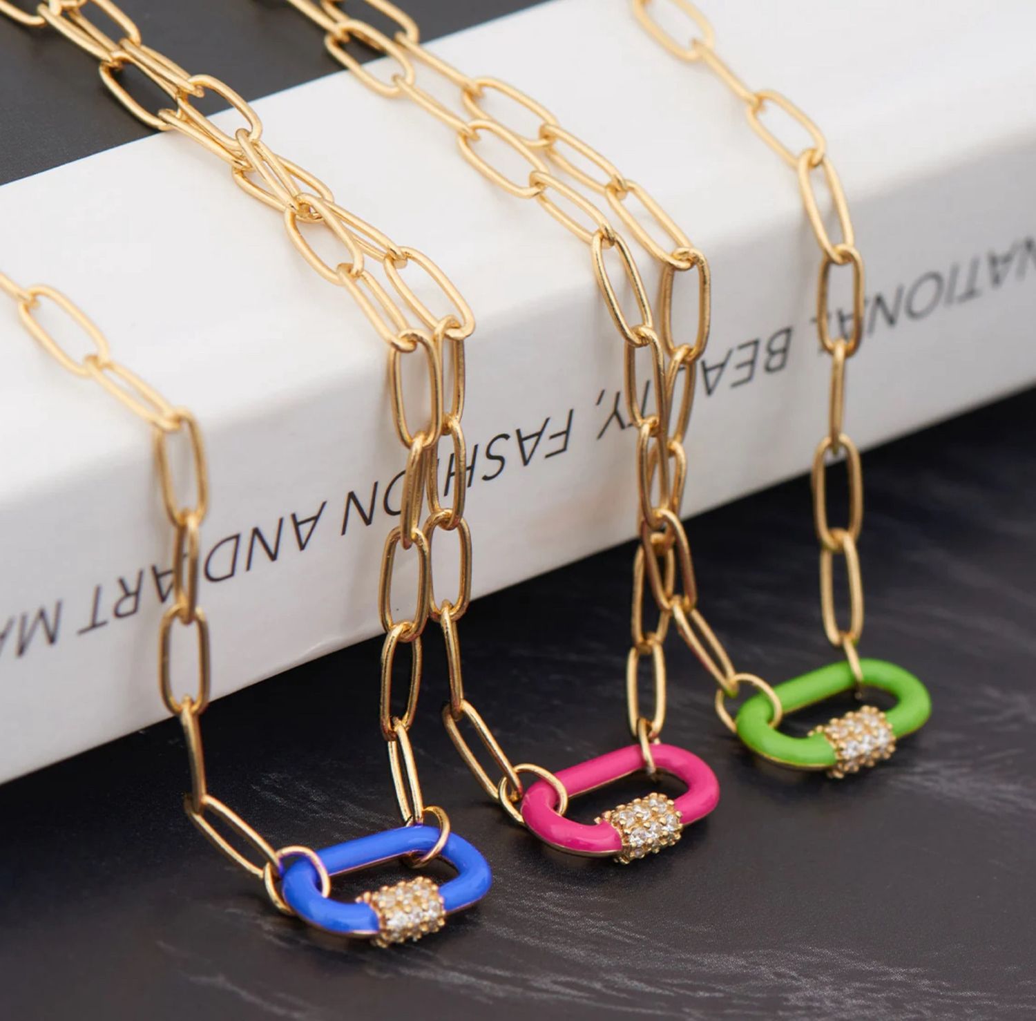 Enamel Carabiner Necklace, Colour: Green