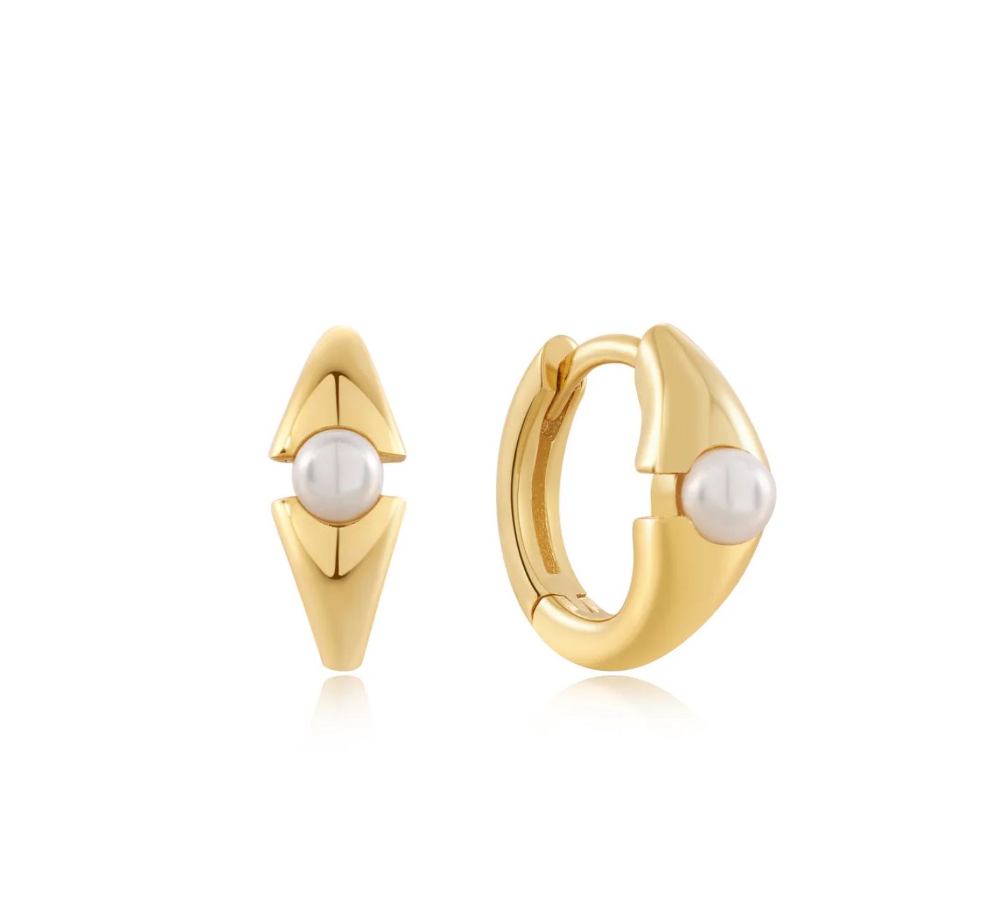 Pearl Geometric Huggie Hoop Earrings, Metal: Silver with 14ct Gold Plating