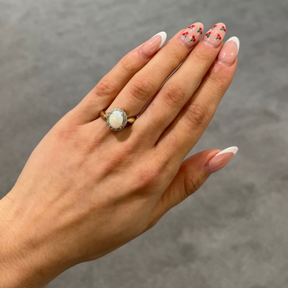 9ct Yellow Gold Opal &amp; Diamond Ring
