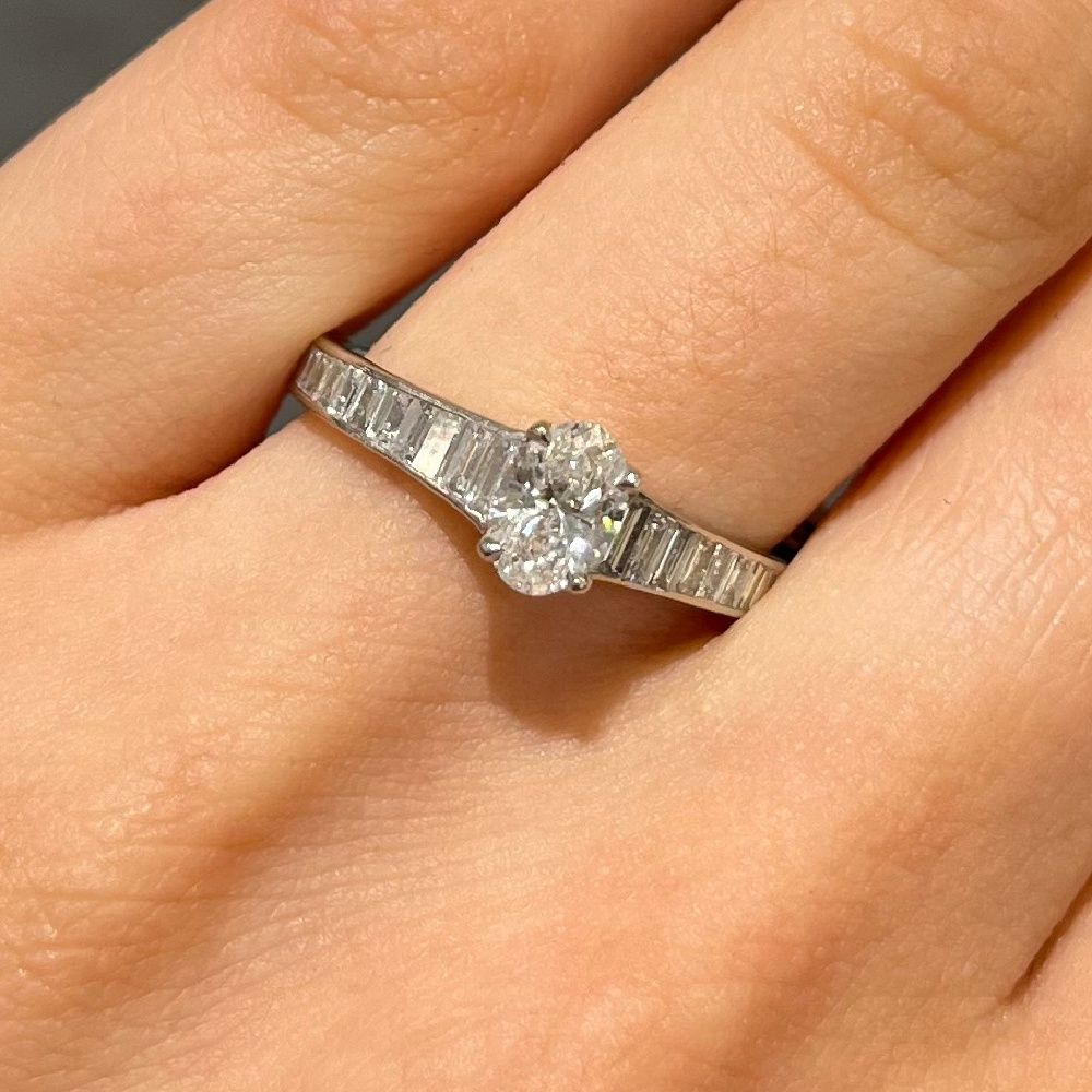 Platinum 0.45ct Oval Cut Diamond Solitaire Ring with Shoulders