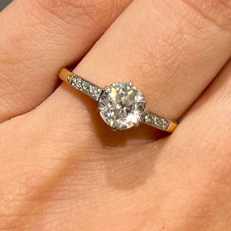 Pre-Owned Antique Yellow Gold Old Mine Cut Diamond Ring 0.80ct G Si1
