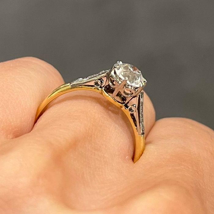 Pre-Owned Antique Yellow Gold Old Mine Cut Diamond Ring 0.80ct G Si1
