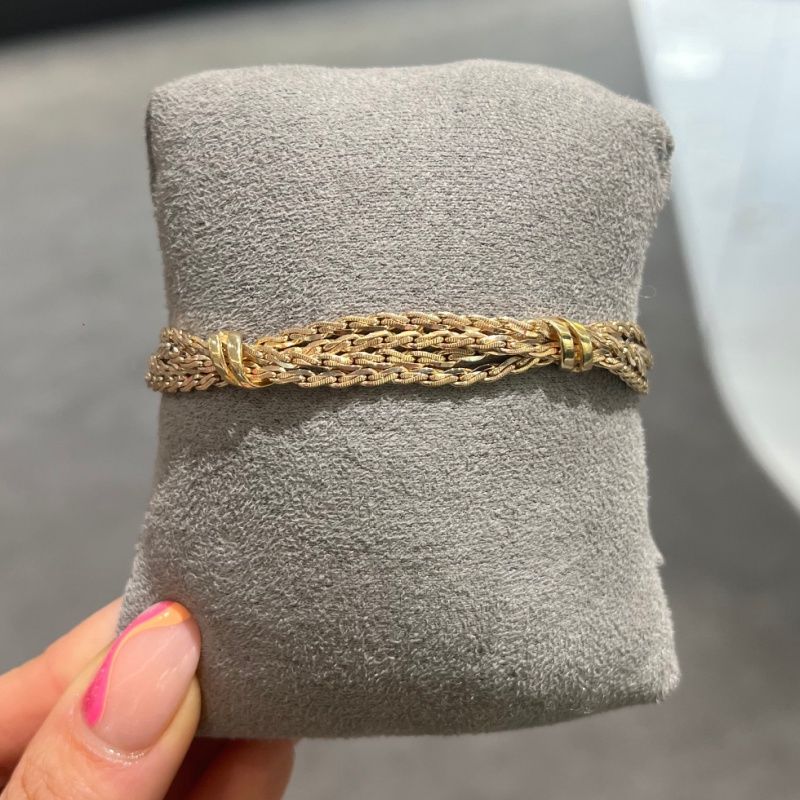 Pre-Owned 9ct Yellow Gold Fancy 2 Strand Bracelet 19.17g 7 1/2”