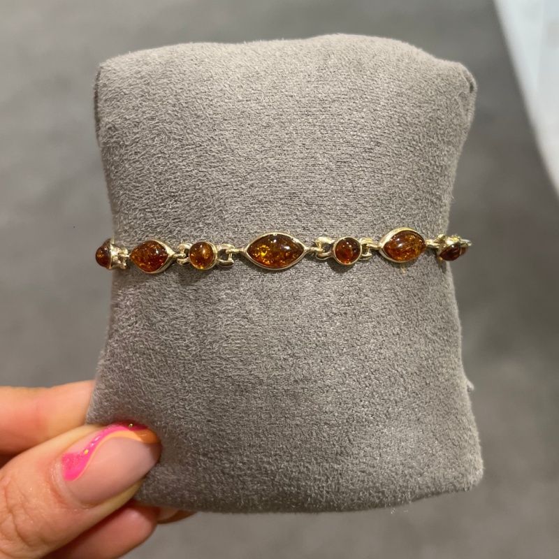 Pre-Owned 9ct Yellow Gold Amber Bracelet 7 1/4”