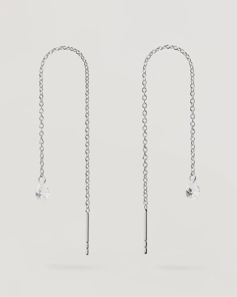 Waterfall Drop Silver Hoop Earrings
