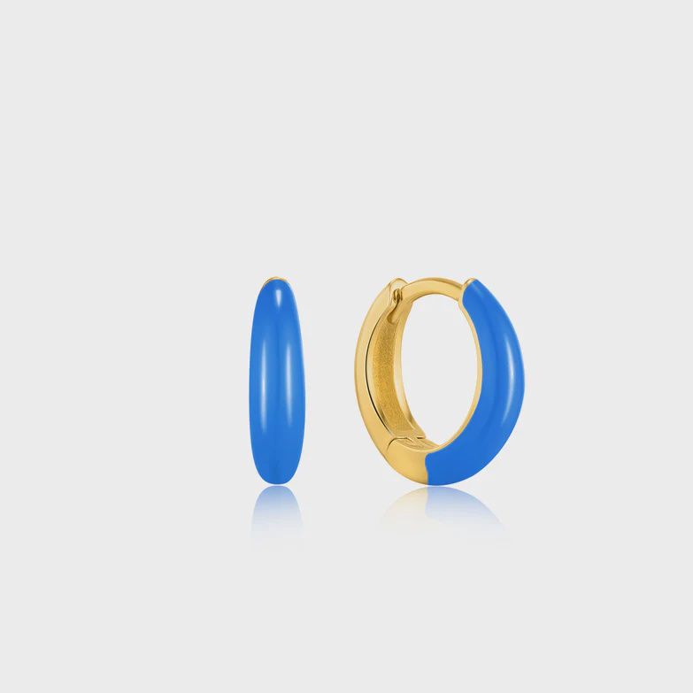 Gold Plated Enamel Sleek Huggie Hoop Earrings