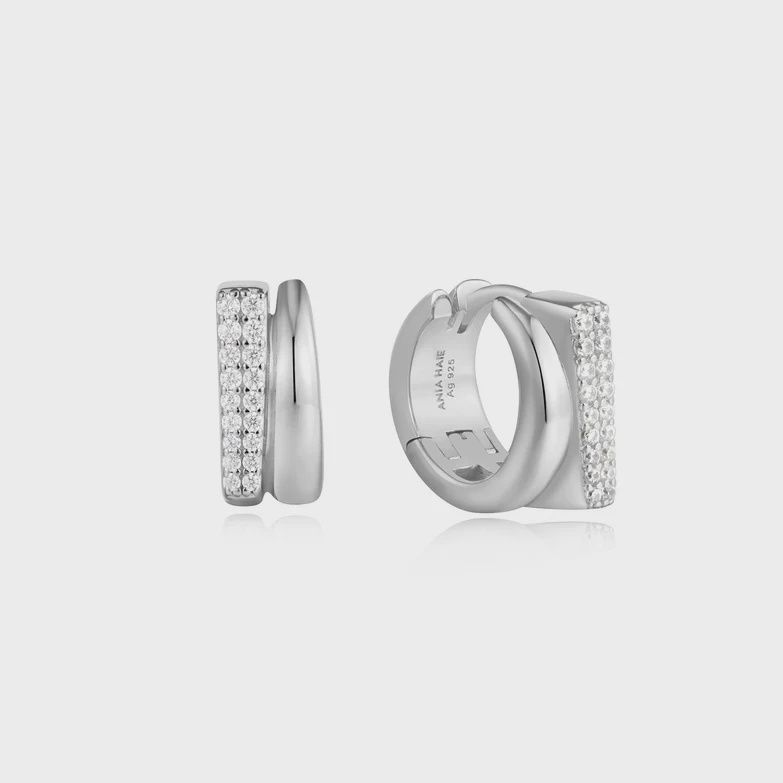 Silver Pavé Double Huggie Hoop Earrings