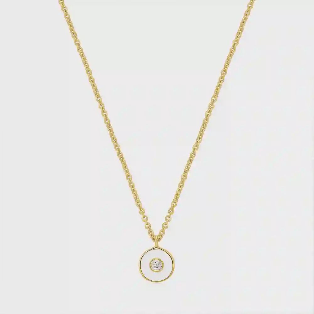 Bright Future Optic White Enamel Disc Gold Plated Necklace
