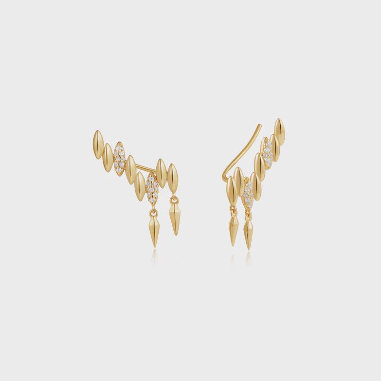 Gold Plated Spike Climber Stud Earrings