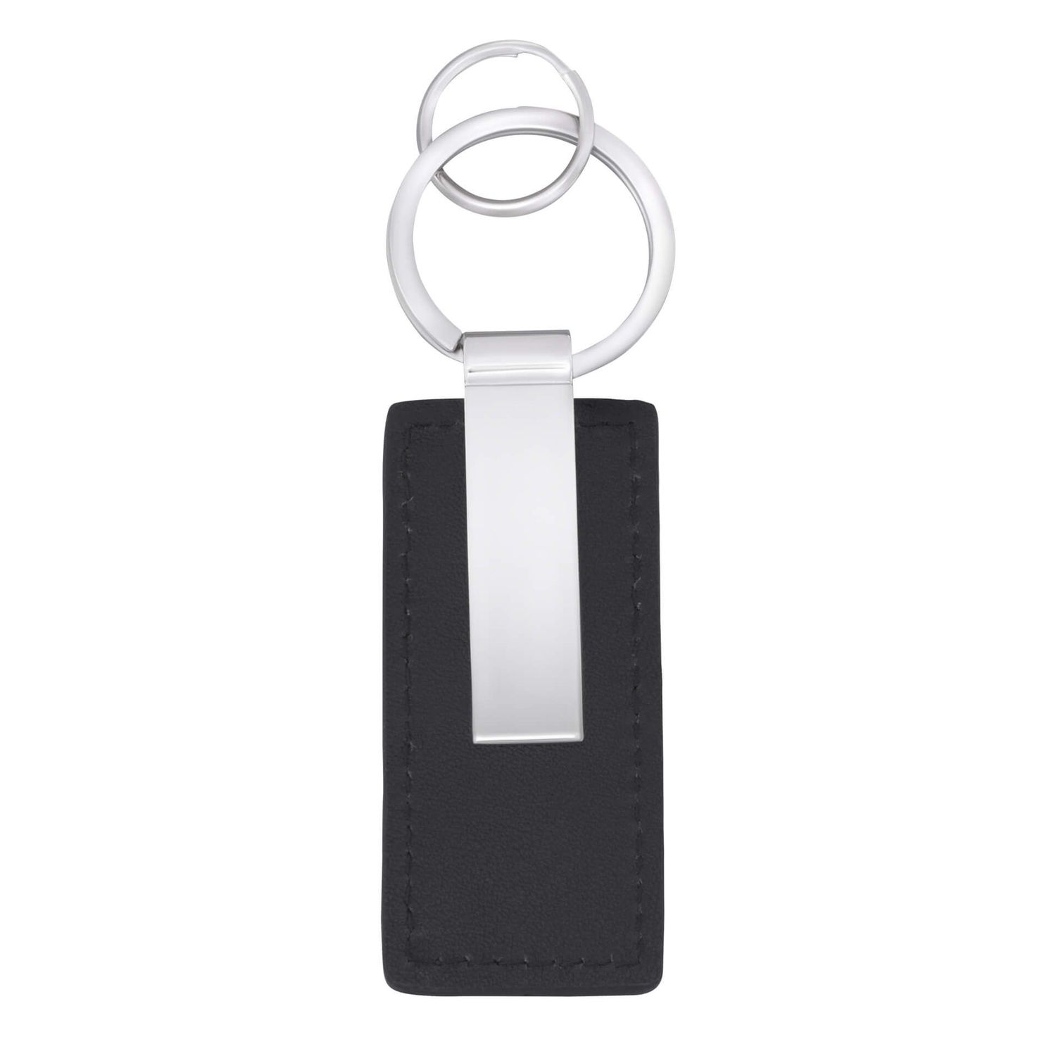 Black Leather Keyring with Engravable Tag