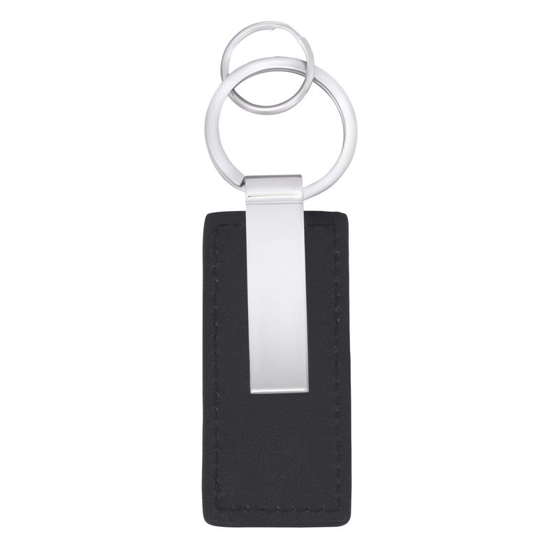 Black Leather Keyring with Engravable Tag