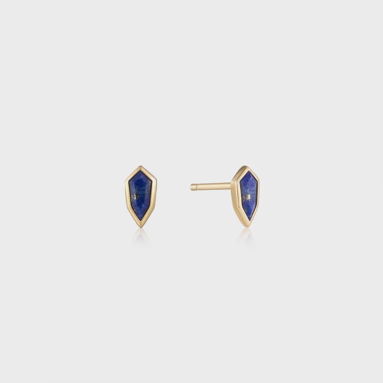 Silver Gold Plated Lapis Emblem Stud Earrings