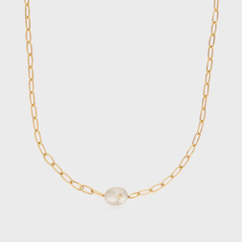 Silver Gold Plated Pearl Sparkle Chunky Chain Necklace
