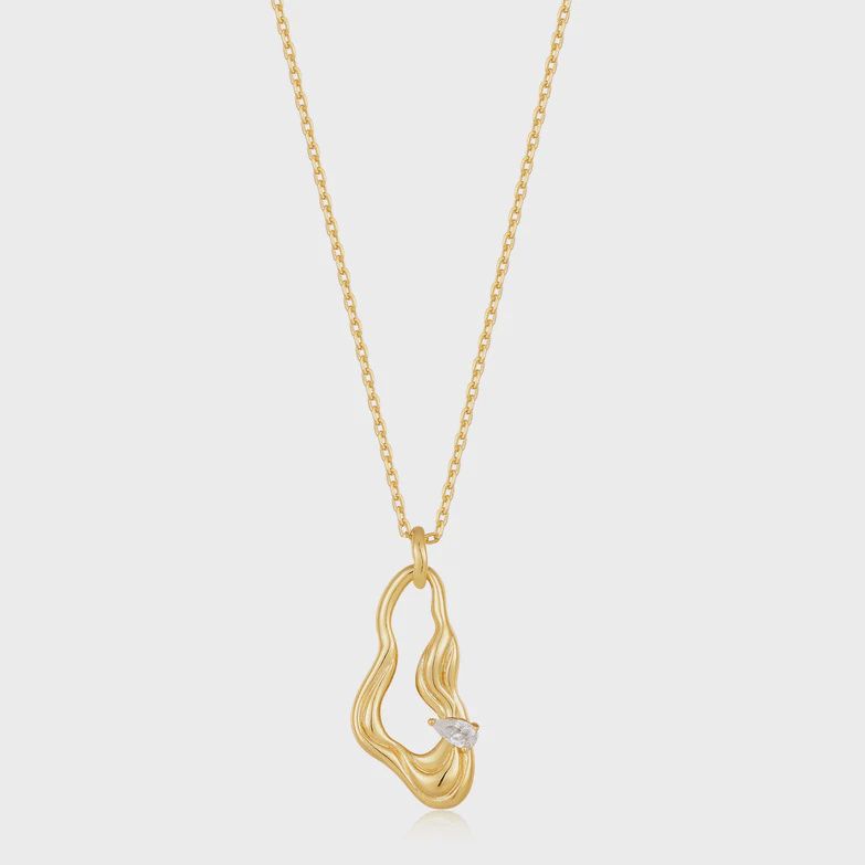 Silver Gold Plated Twisted Wave Drop Pendant Necklace