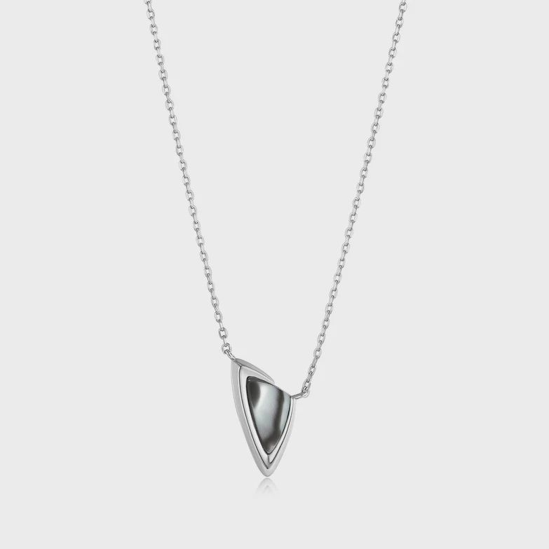 Silver Arrow Black Mother of Pearl Pendant Necklace